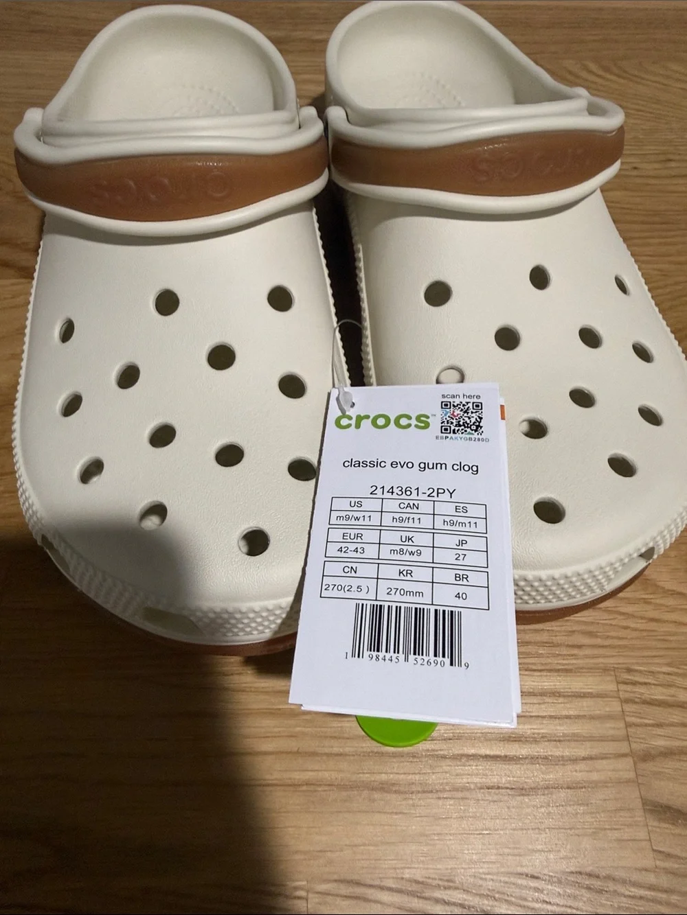 CROCS Men's Slip-On Clogs in White with Brown Strap